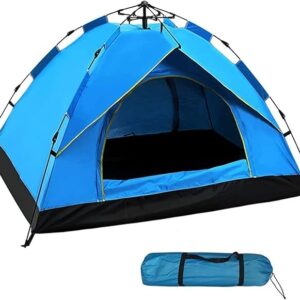 Portable waterproof camping tent for 3–4 people — double‑layer, lightweight, and instant pop‑up design. Ideal for trekking, mountain, and forest use.